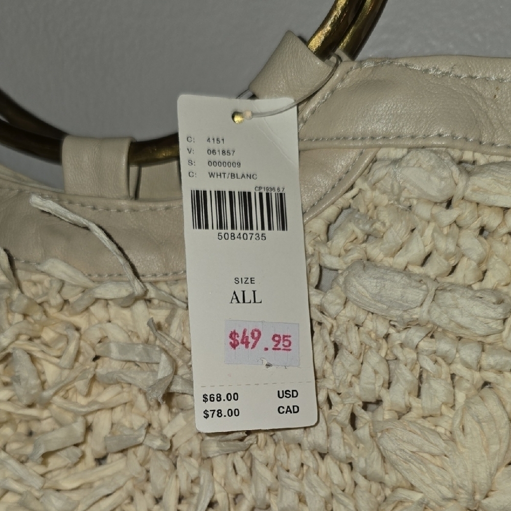 Anthropologie Beige Textured Tote with Gold Ring Handles NWT LOT-Q - Picture 2 of 11